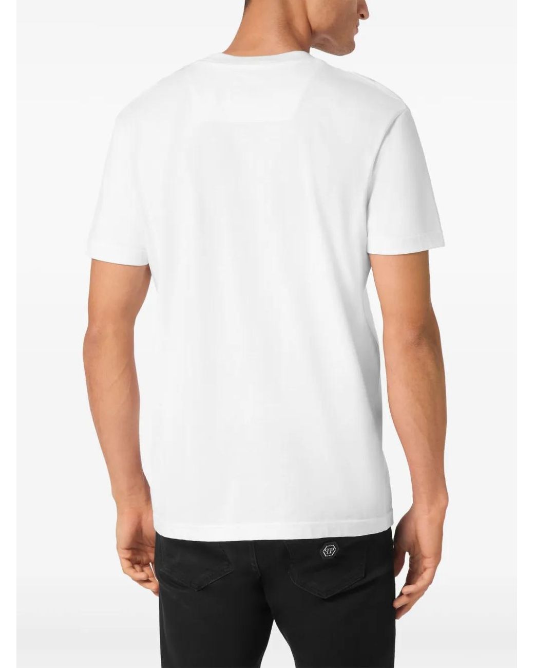 Philipp Plein White Jersey T-Shirt Round Neck Ss Cars Racing for men