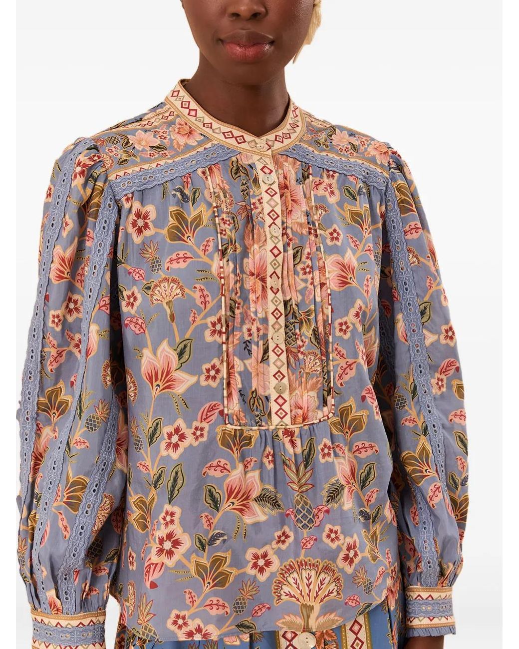 Farm Rio Brown Superbloom Tapestry-Print Blouse