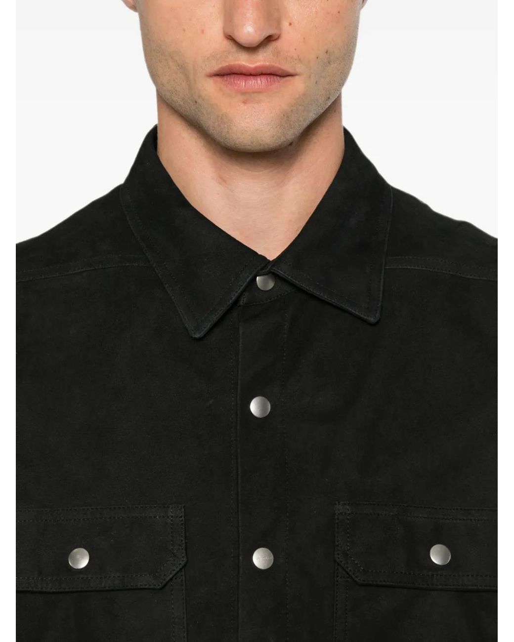 Rick Owens Black Suede Press-Stud Jacket for men
