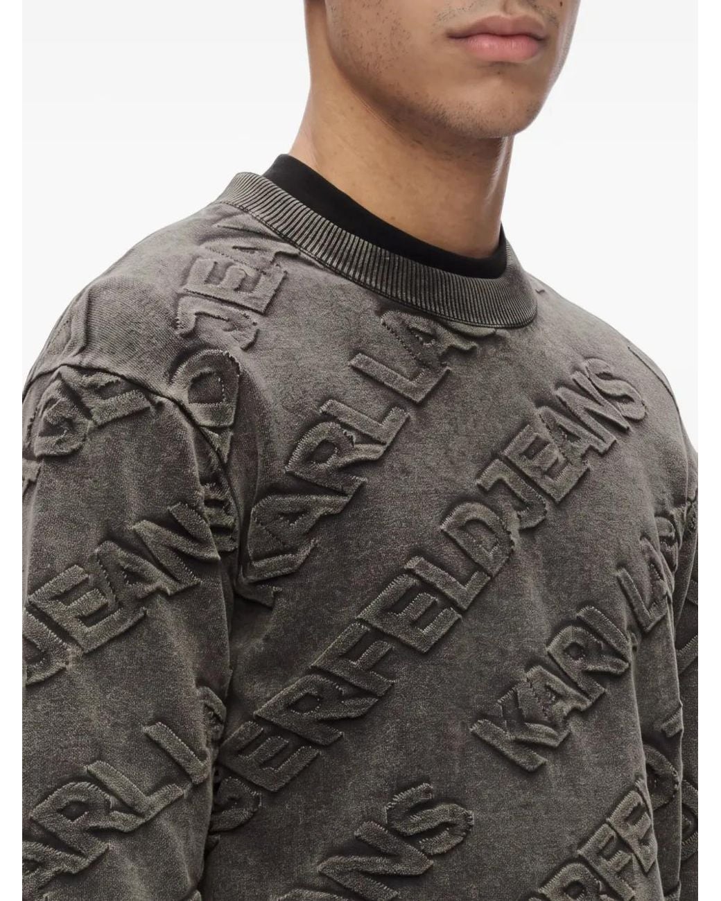 Karl Lagerfeld Gray Acid-Wash Logo-Embossed Sweater for men