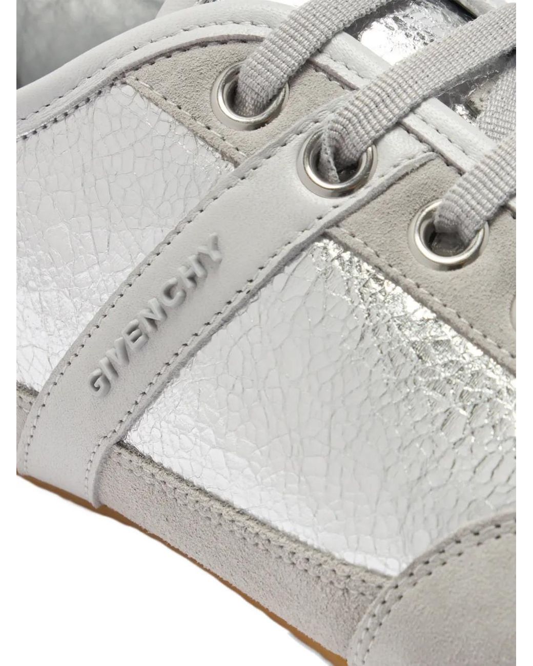 Givenchy White Slim Metallic-Effect Panelled Lace-Up Sneakers