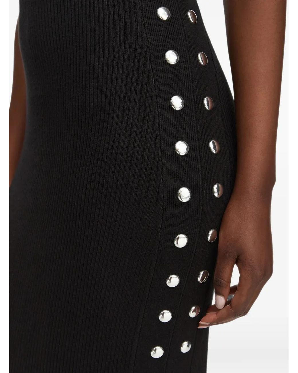 Karl Lagerfeld Black Stud-Detail Ribbed-Knit Dress
