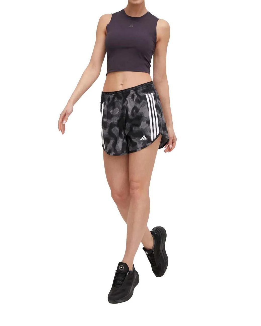 Adidas Black Own The Run 3-Stripes Allover Print Shorts