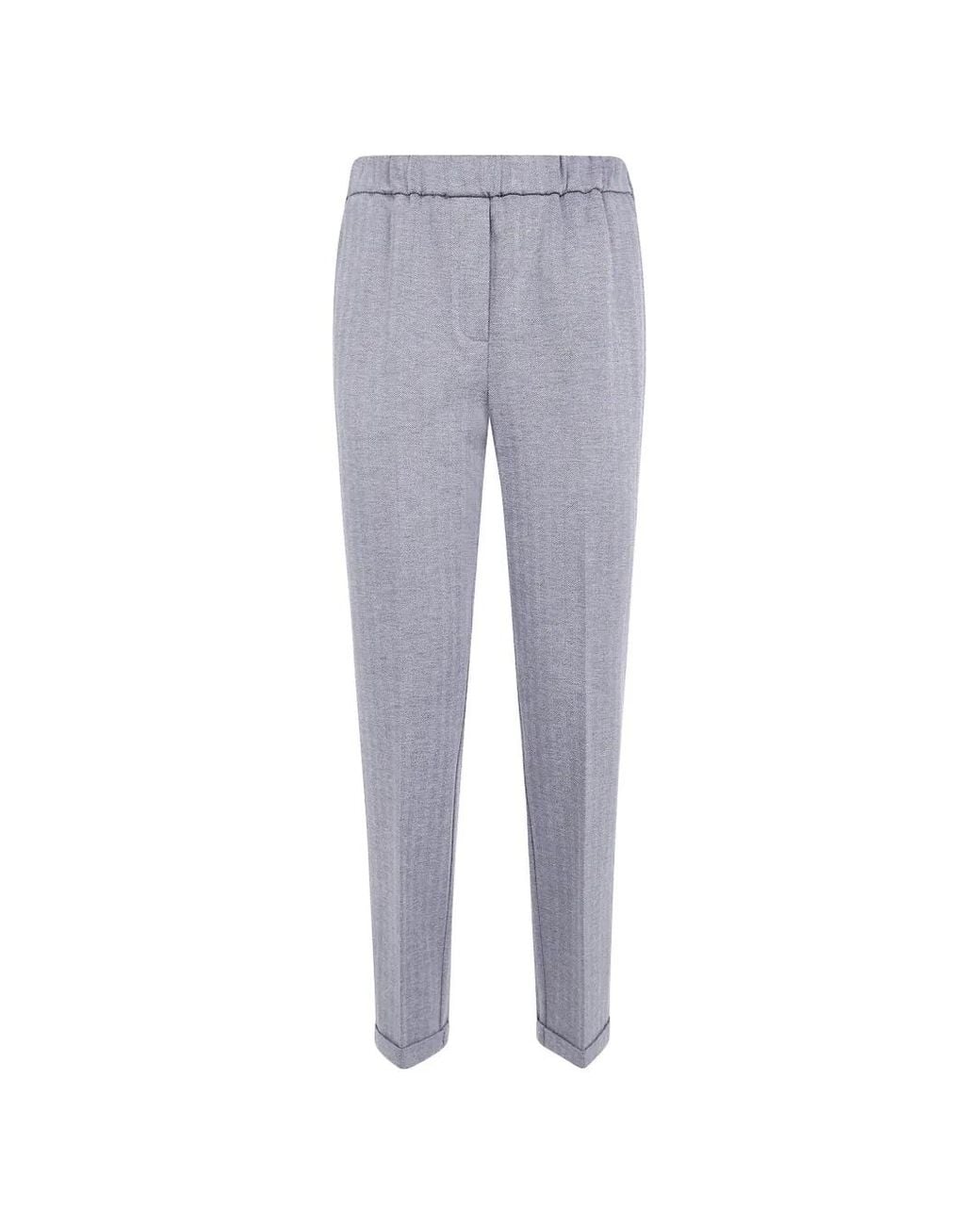 Via Masini 80 Gray Herringbone-Pattern Turn-Up Trousers