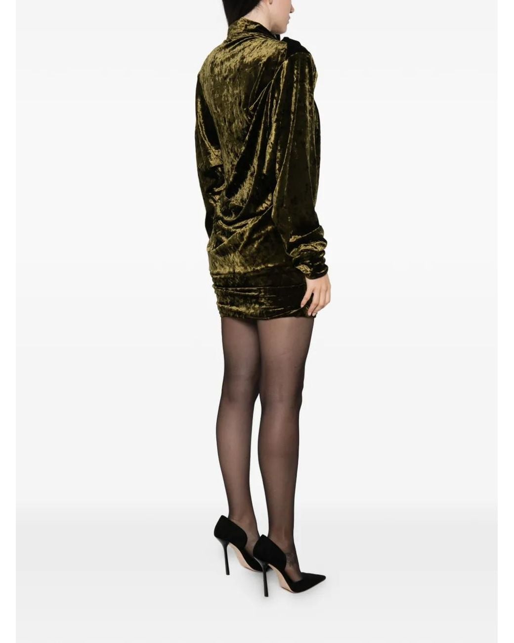 Entire studios Green Dalters Crushed-Velvet Draped Mini Dress