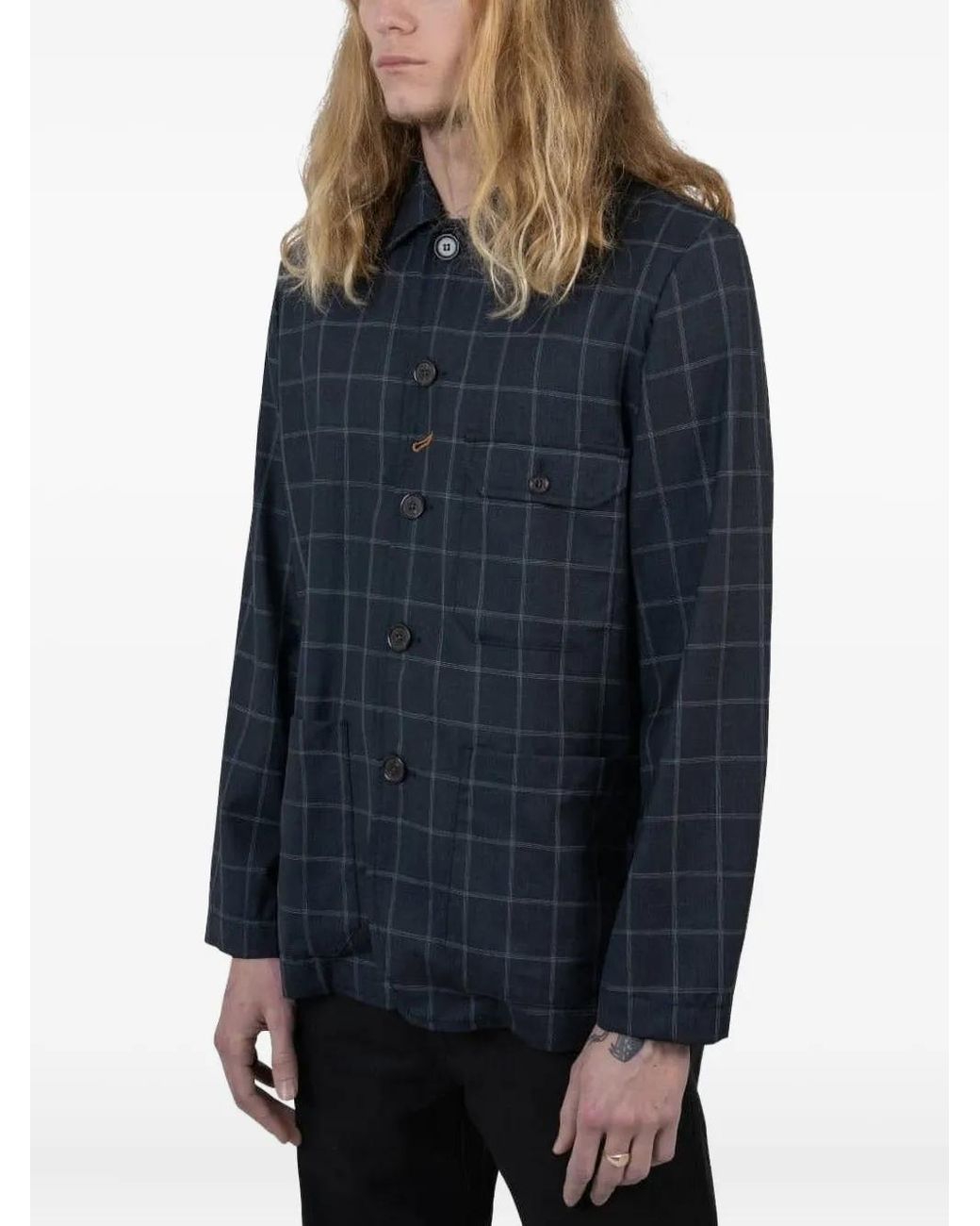 Universal Works Blue Checked Pocket Jacket for men