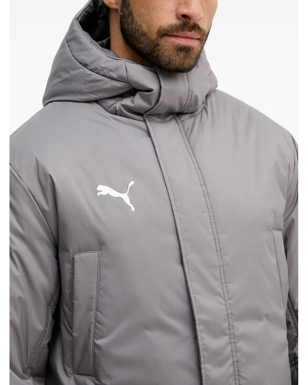 PUMA Gray Logo-Detail Hooded Jacket for men