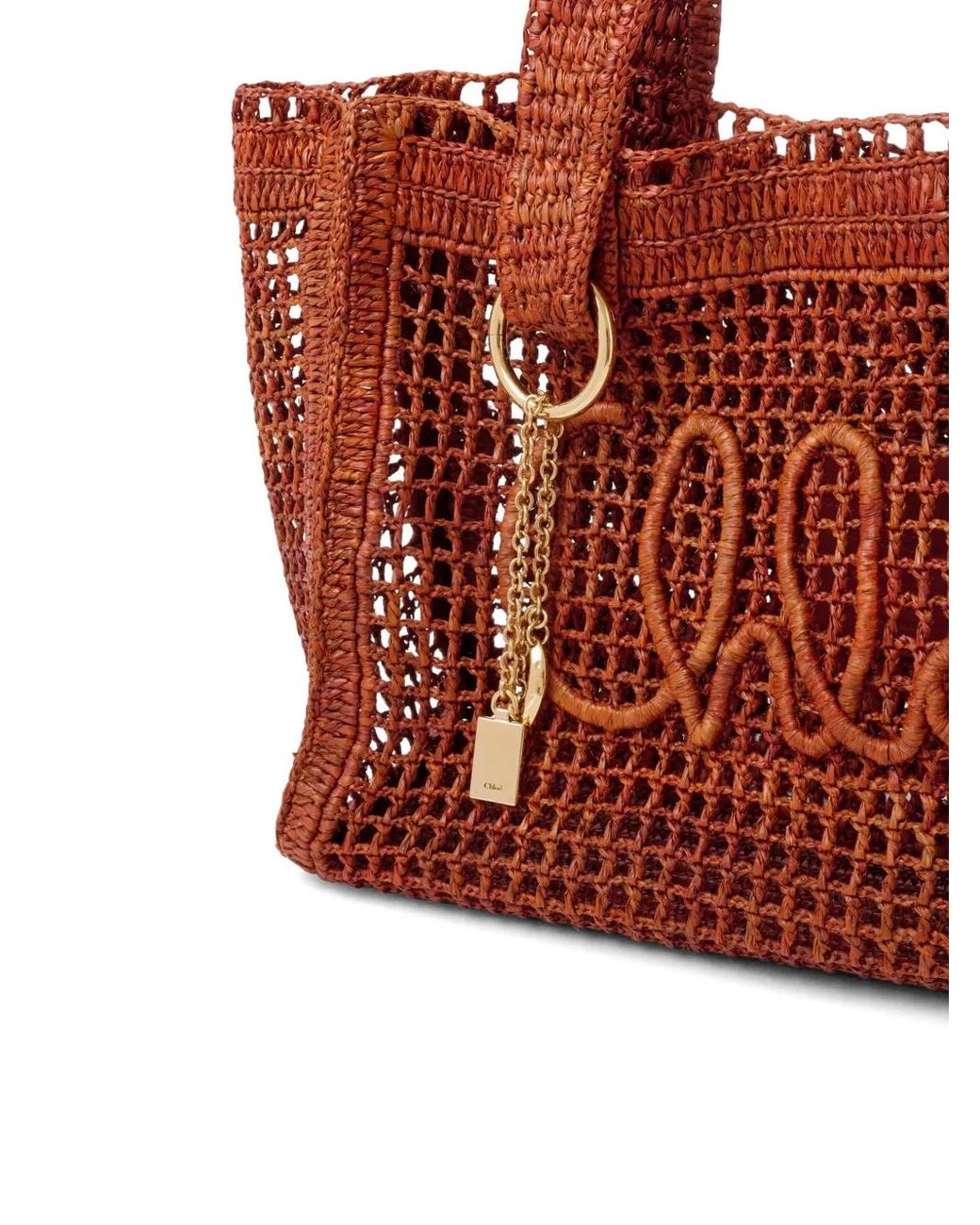 Chloé Red Eastwest Summer Banana Summery Raffia Tote Bag