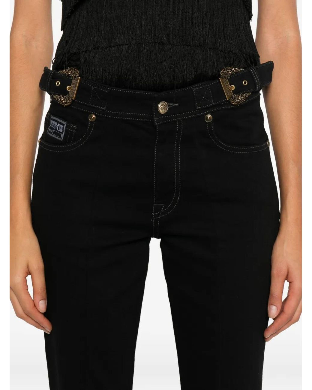 Versace Jeans Couture Black Buckle Flared Trousers