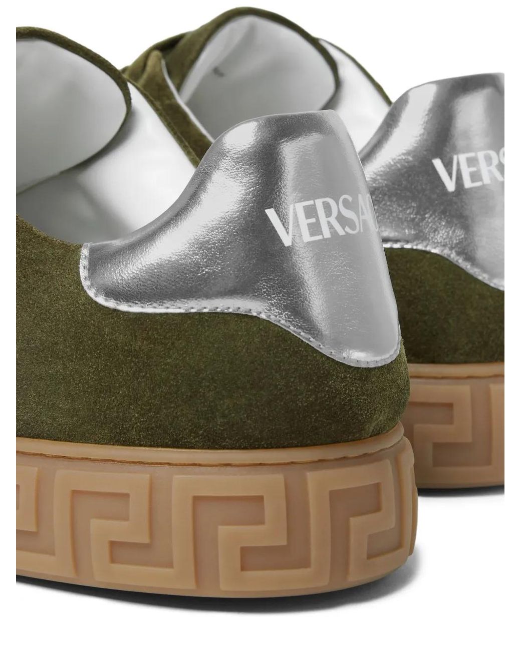 Versace Green Greca Embellished Suede Sneakers for men