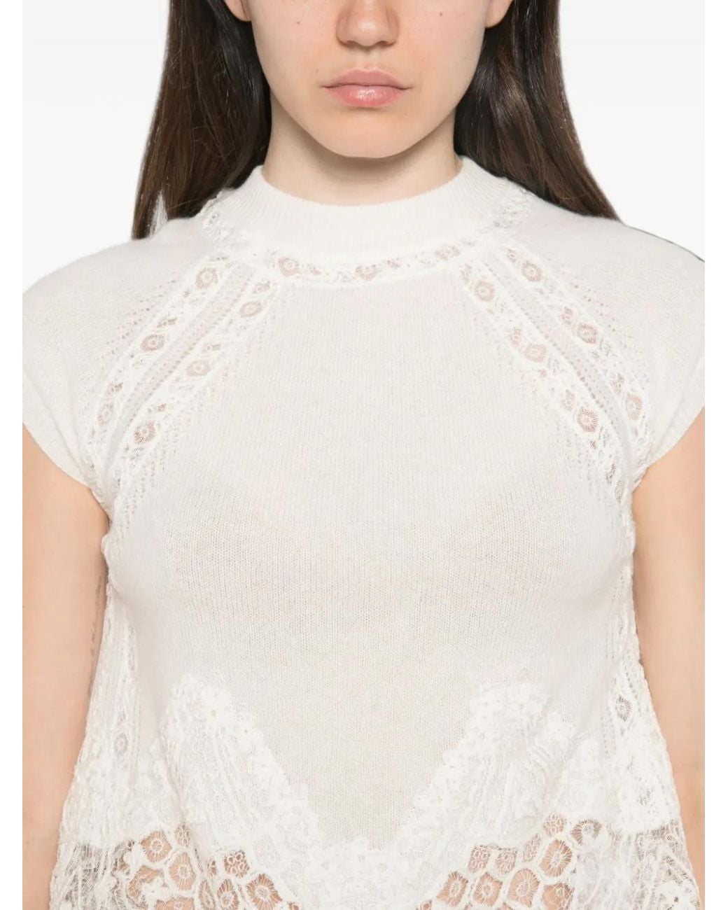 Ermanno Scervino White Lace-Trim Knitted Top