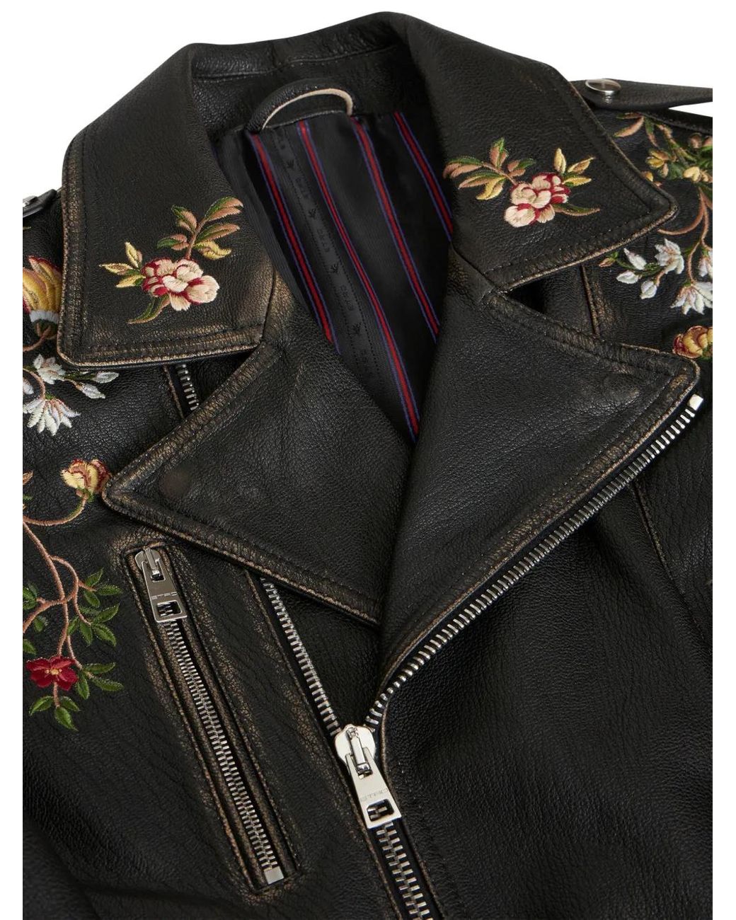 【送料&関税込】Etro Black Cropped Jacket With Embroidery An Etro Floral-Embroidery Leather Biker Jacket in Black for Men