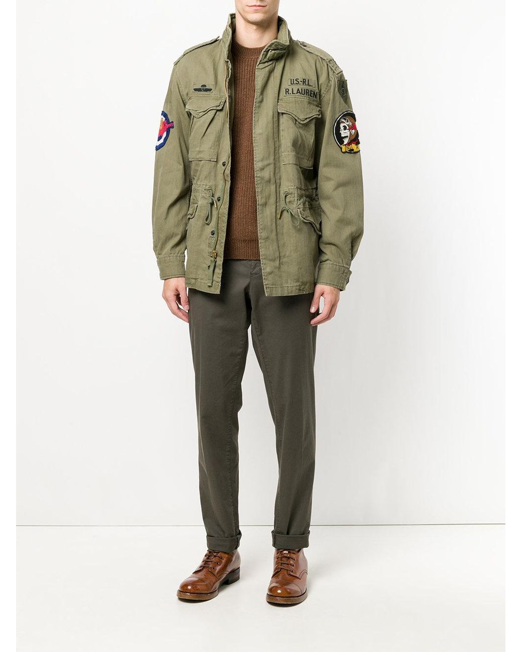 Polo Lauren Patch Appliqué Military Jacket in Green for Men | Lyst
