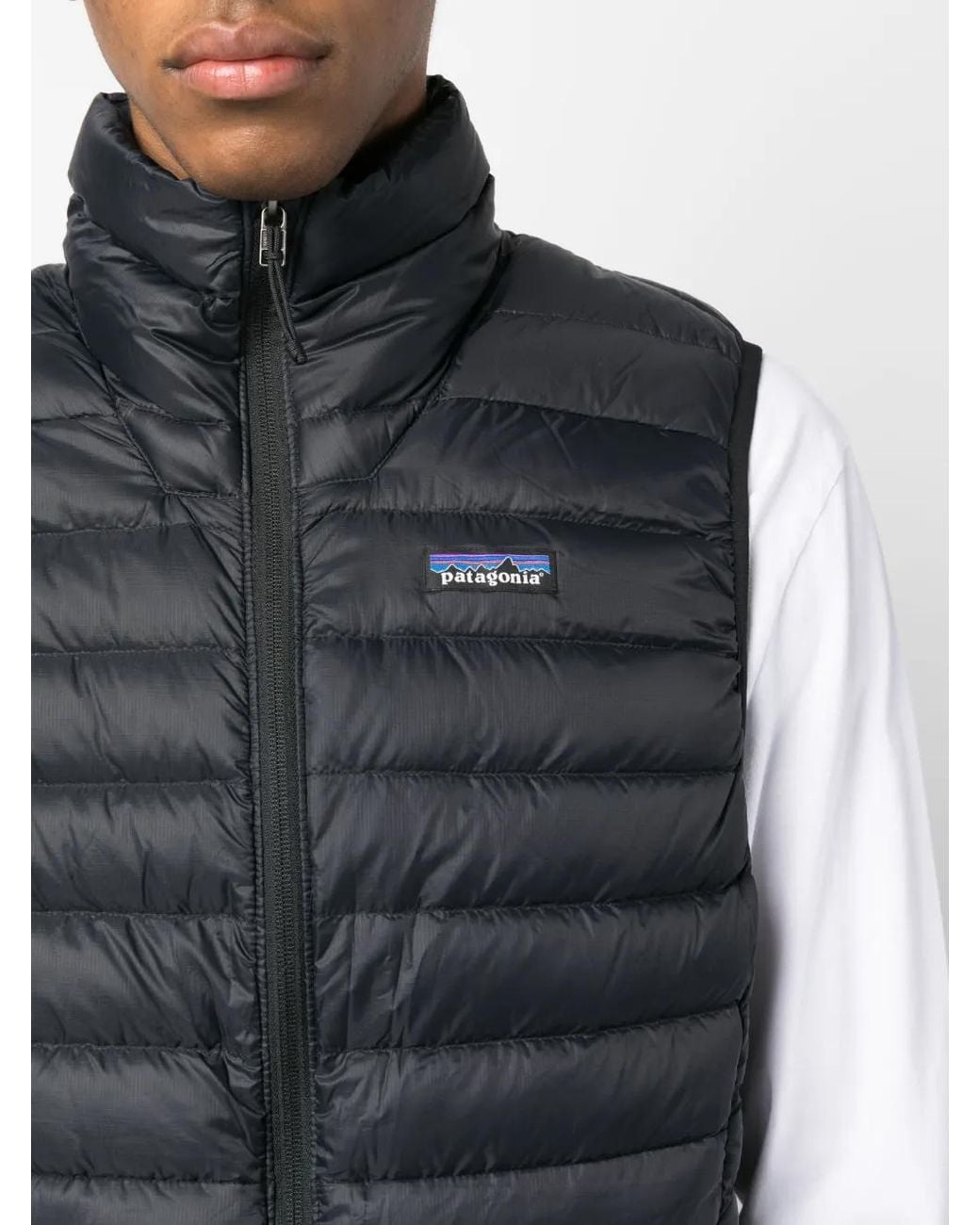 Patagonia Blue Logo-Patch Feather-Down Gilet for men