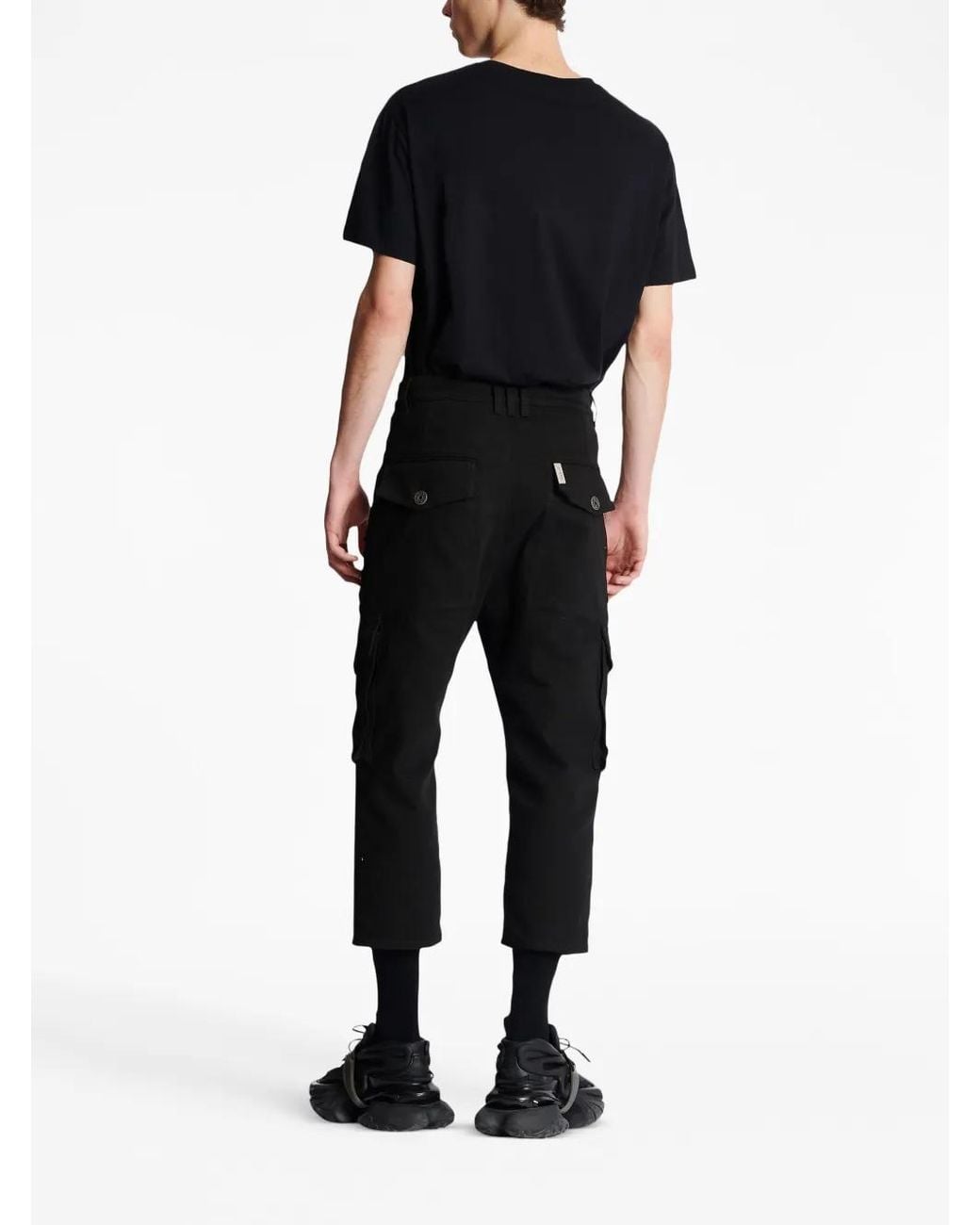 Balmain Black Cropped Cargo Trousers for men