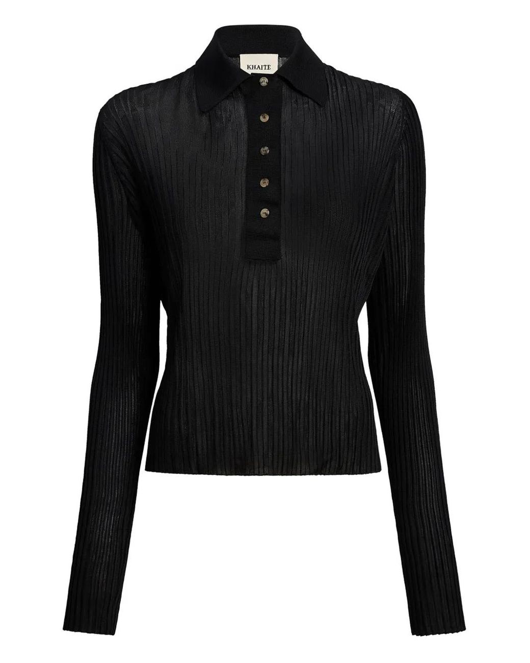 Khaite Black Long Sleeve Polo Top
