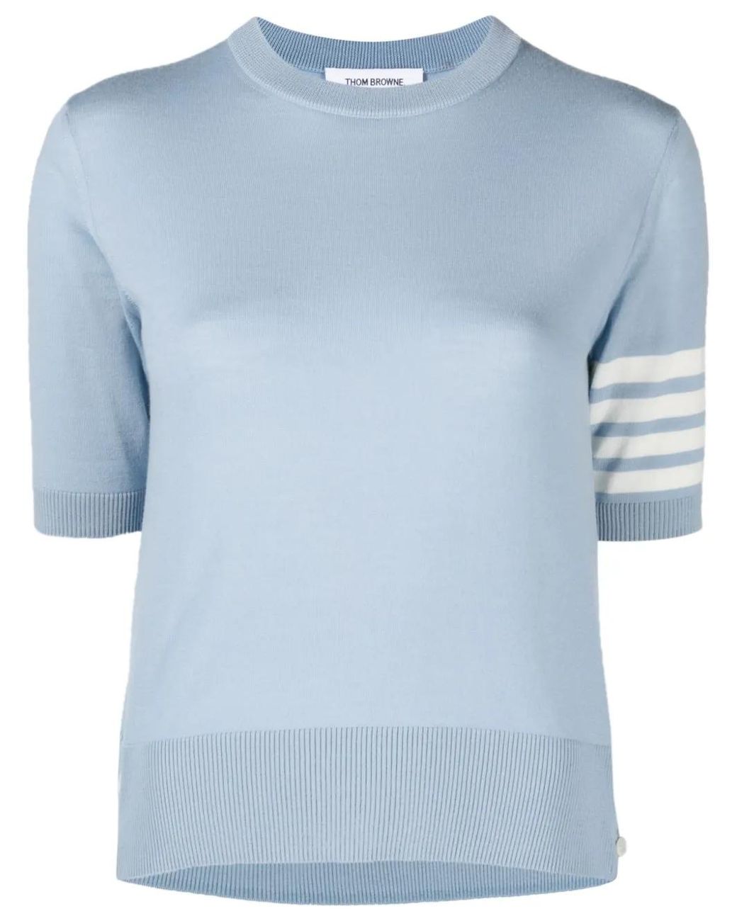 Thom Browne 4-Bar T-Shirt Van Merinowol Met Jersey Stiksels in het Blue