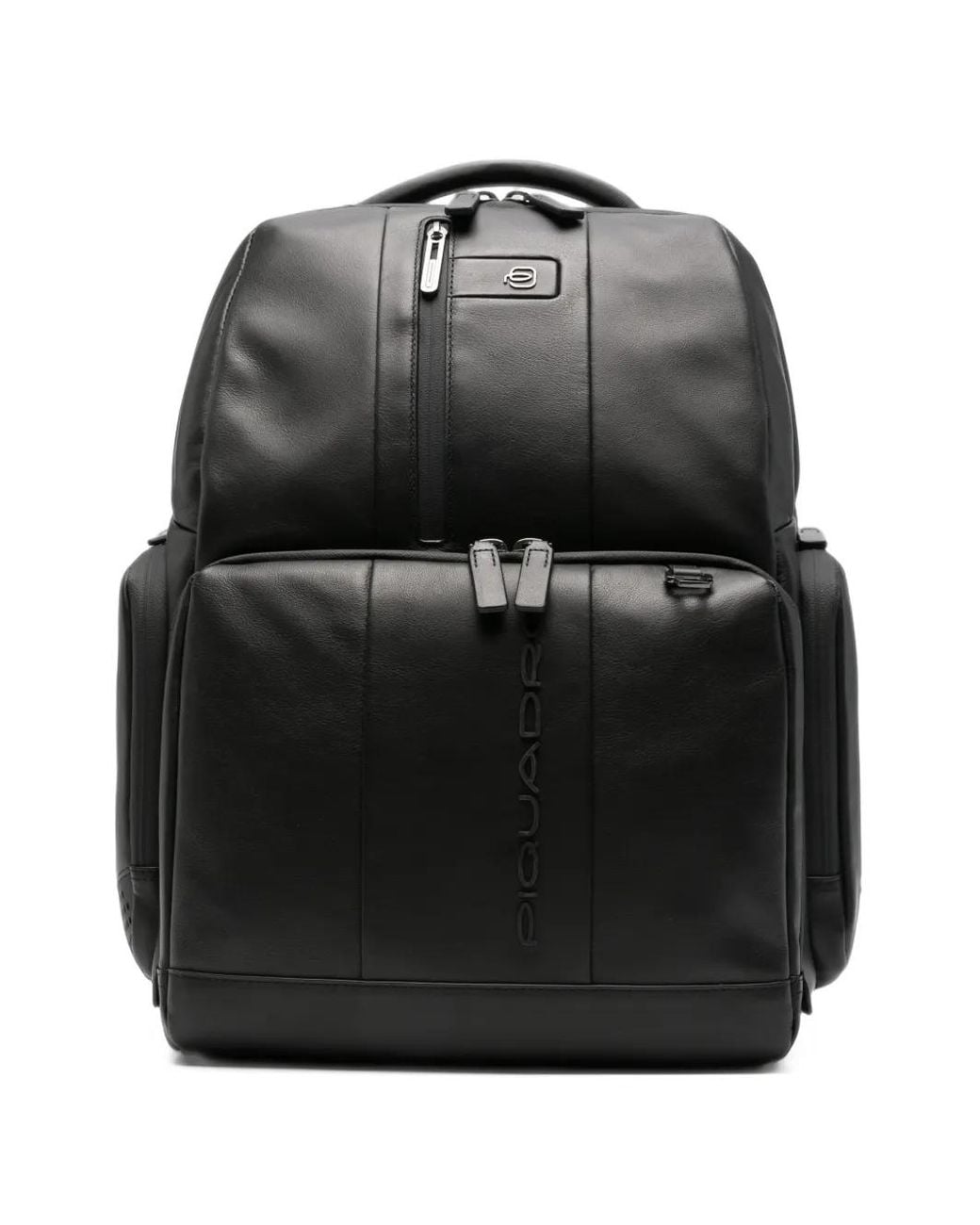 Piquadro Black Urban Logo-Embossed Leather Backpack