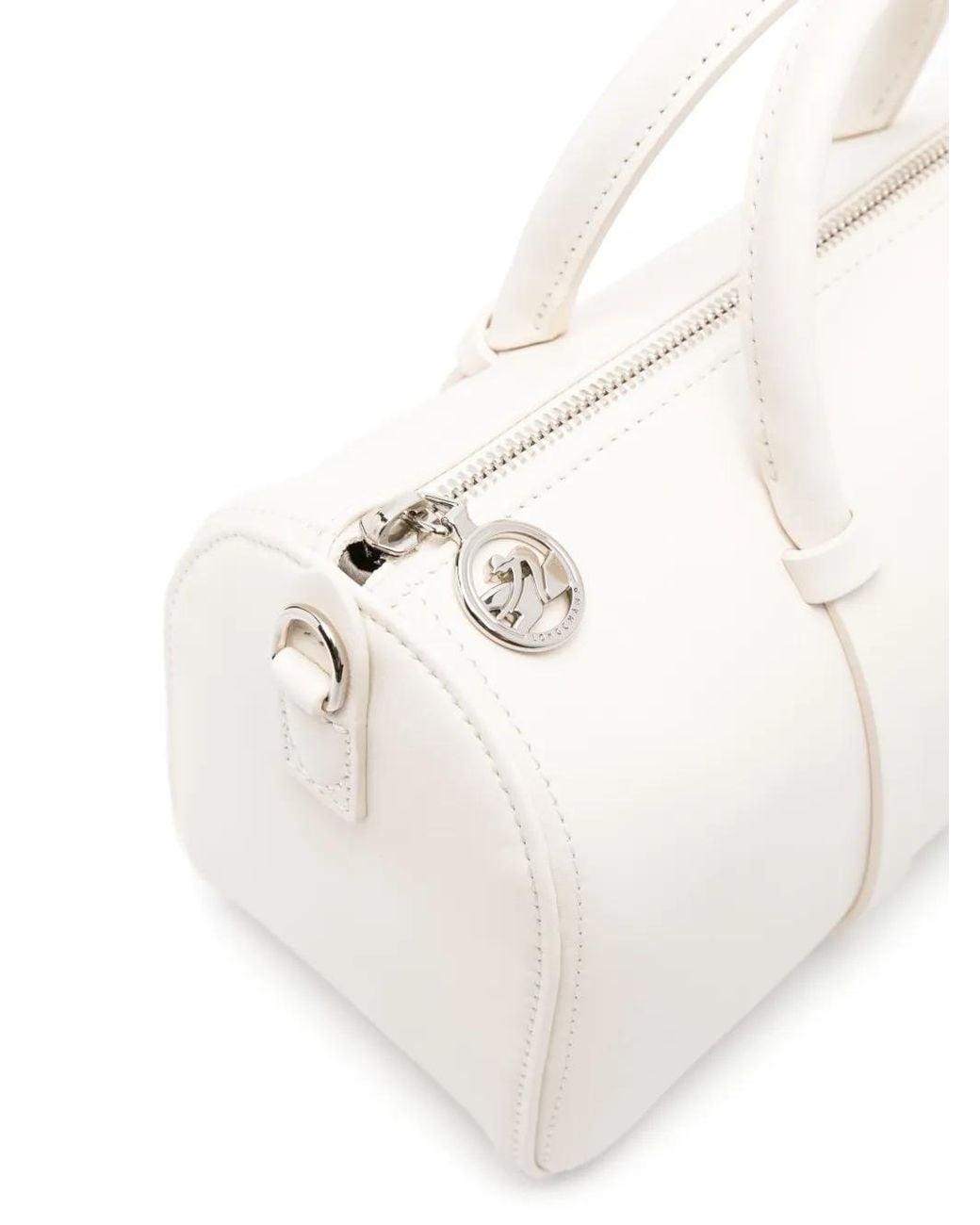 Longchamp White Logo-Debossed Leather Tote Bag