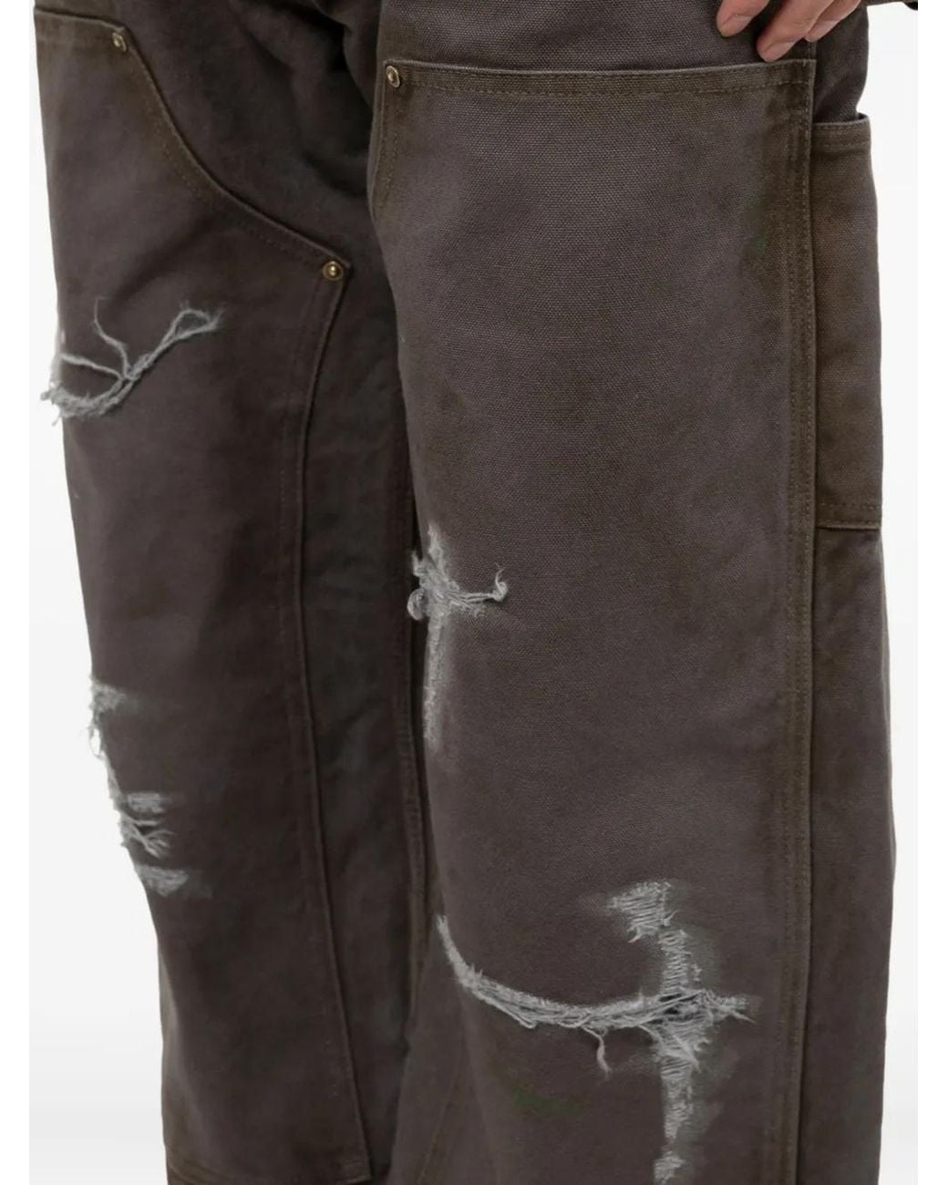 KAMIYA Gray Distressed Cotton Trousers for men