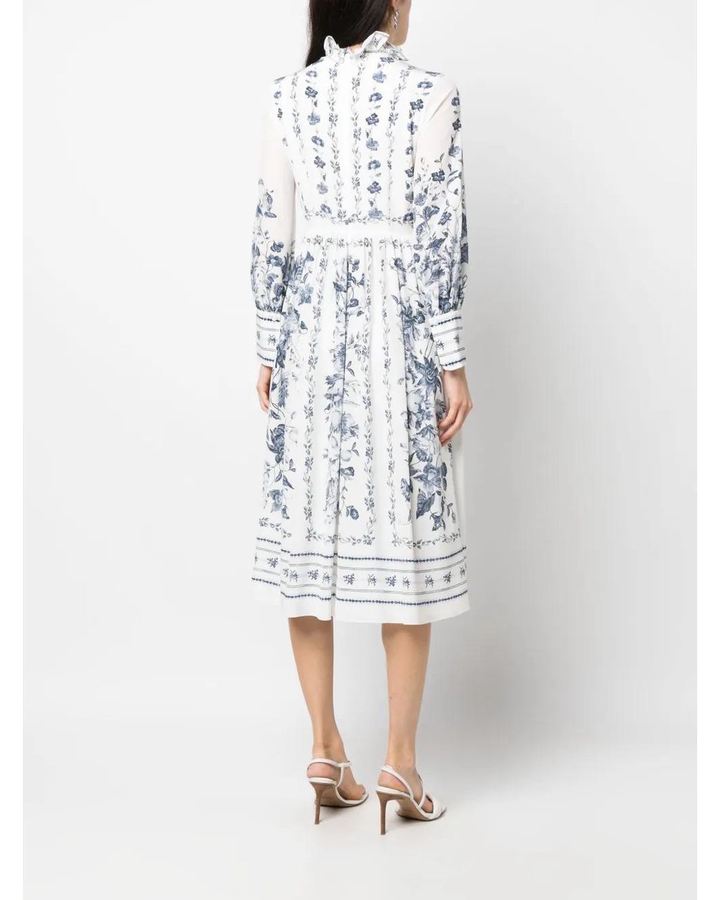 Erdem White Ruffled Silk Midi Dress