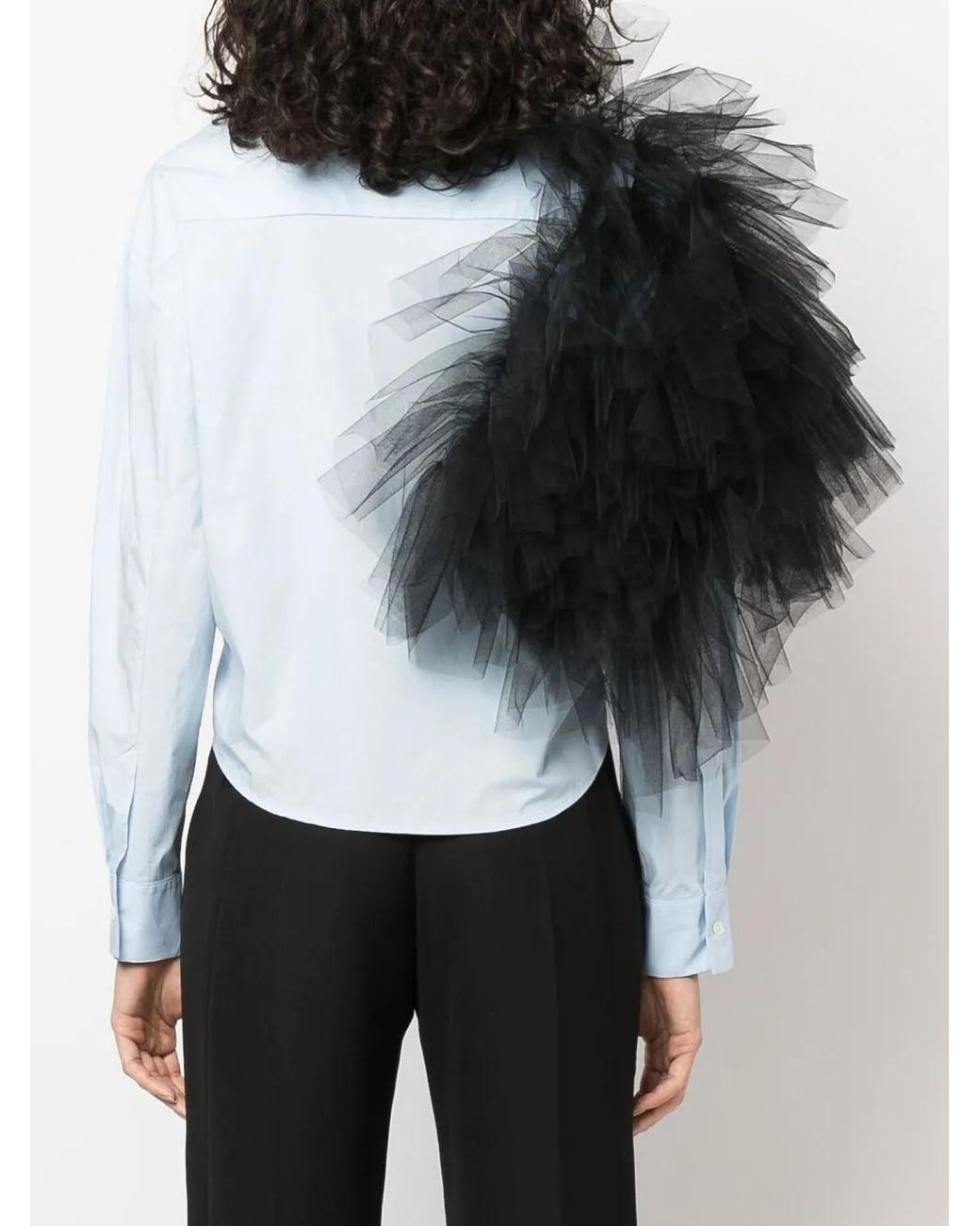 Act No1 Blue Tulle-Embellished Detail Shirt