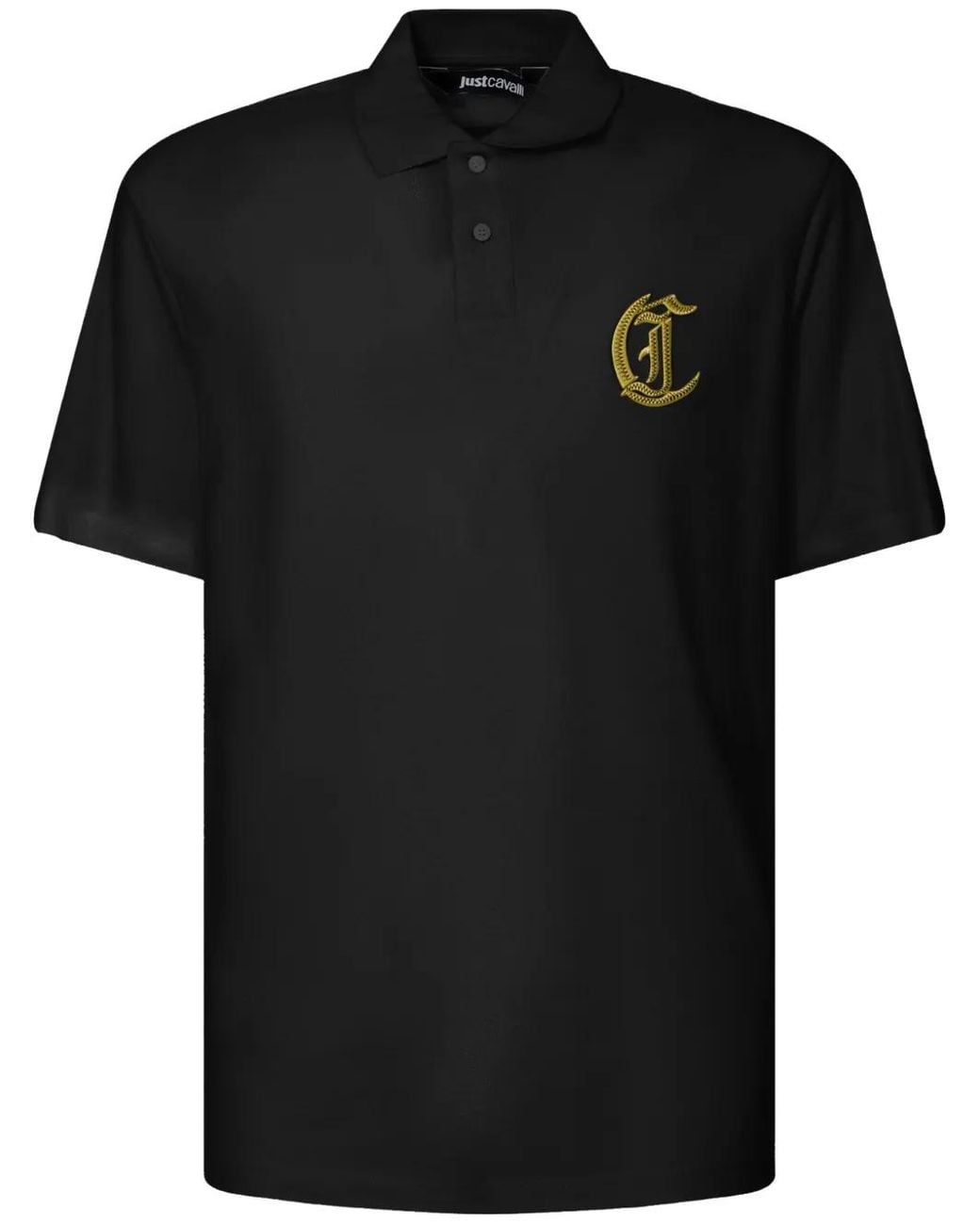 Just Cavalli Black Logo-Embroidered Polo Shirt for men
