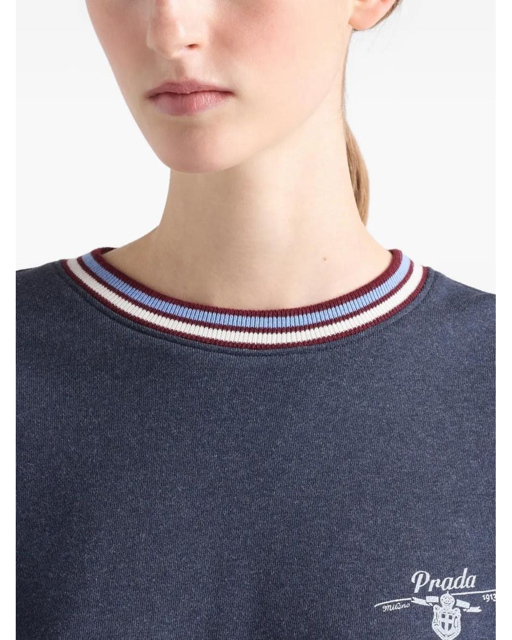 Prada Blue Logo-Embroidered Cotton Sweatshirt