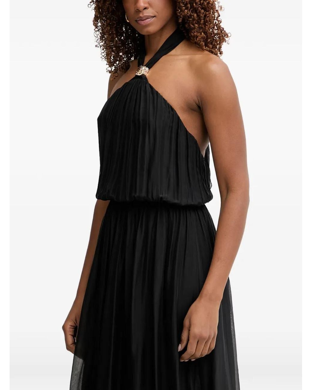 Haveone Black Pleated Halterneck Maxi Dress