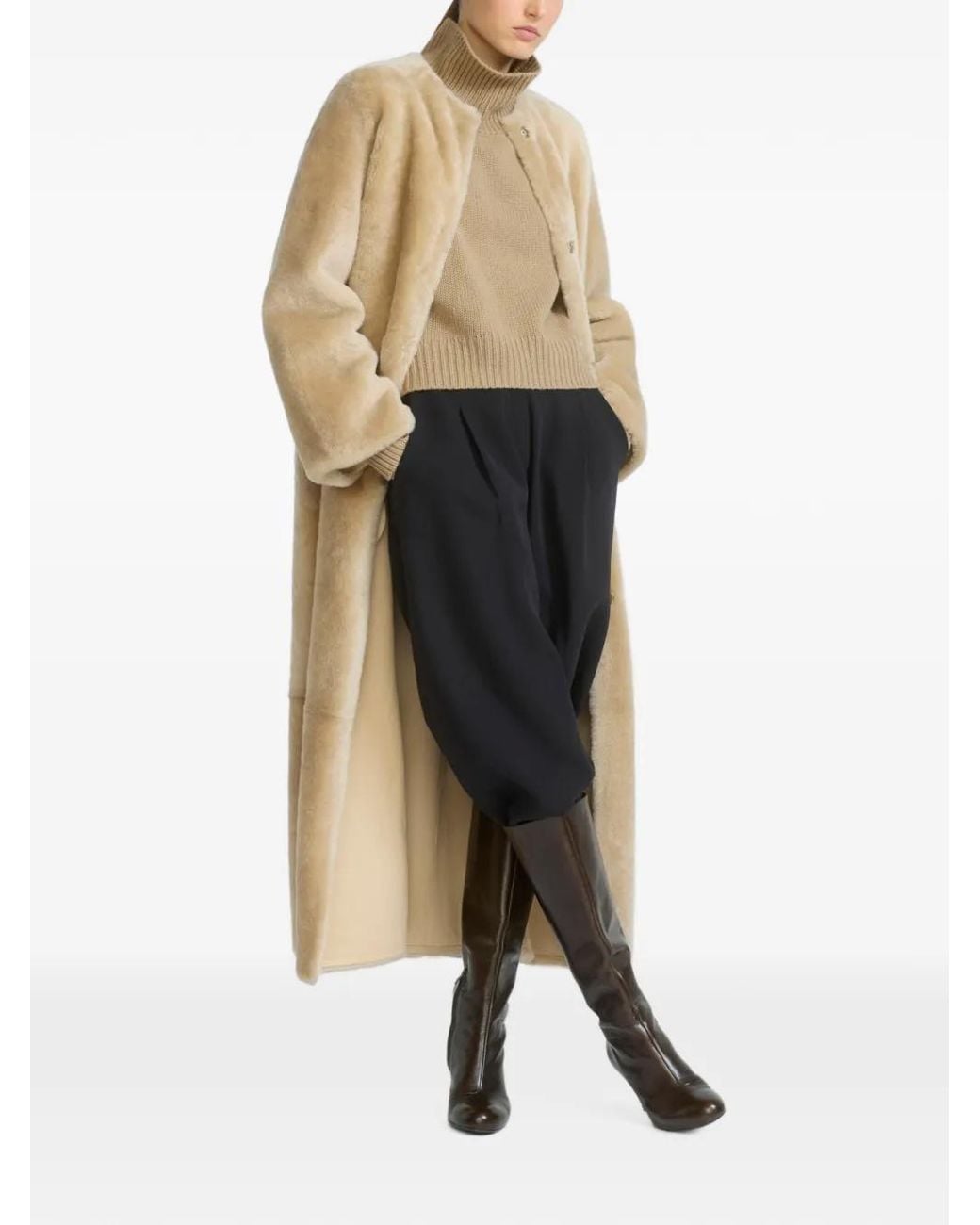 Yves Salomon Natural Reversible Shearling Coat