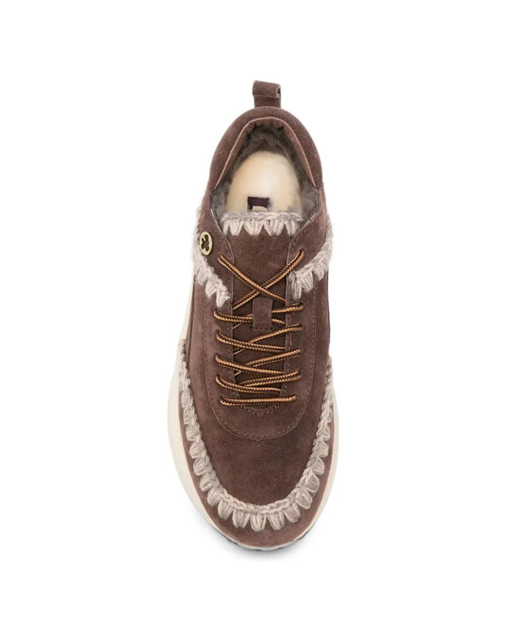 Mou Brown Speed Crochet-Trim Suede Sneakers