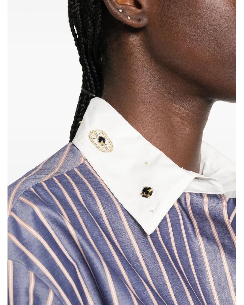 Forte_forte Purple Striped Crystal-Embellished Shirt