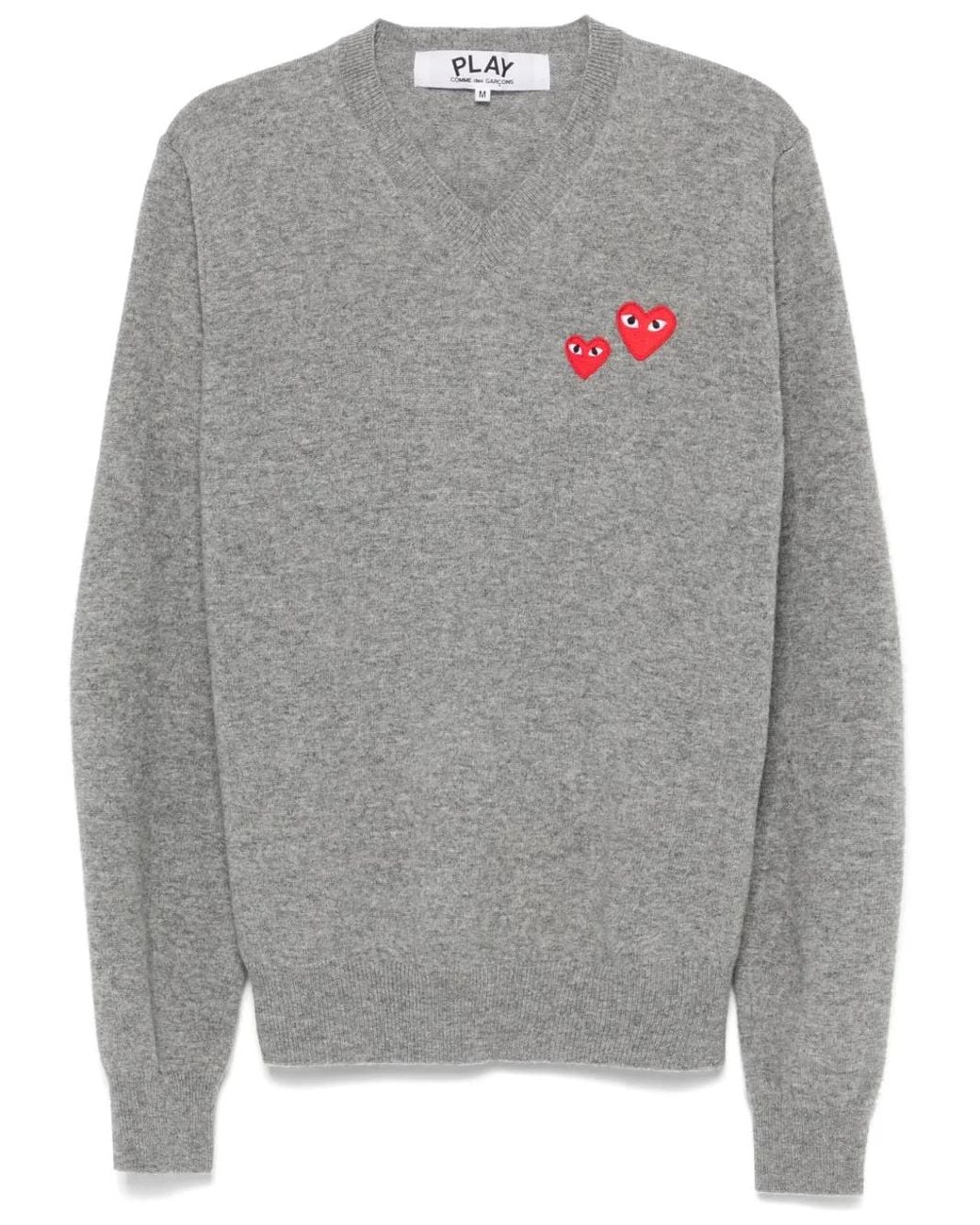 COMME DES GARÇONS PLAY Gray Double Heart-Patch Sweater