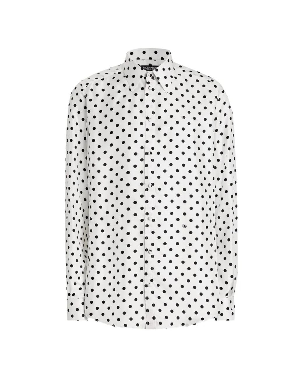 Dolce & Gabbana White Polka Dot-Print Twill Shirt for men
