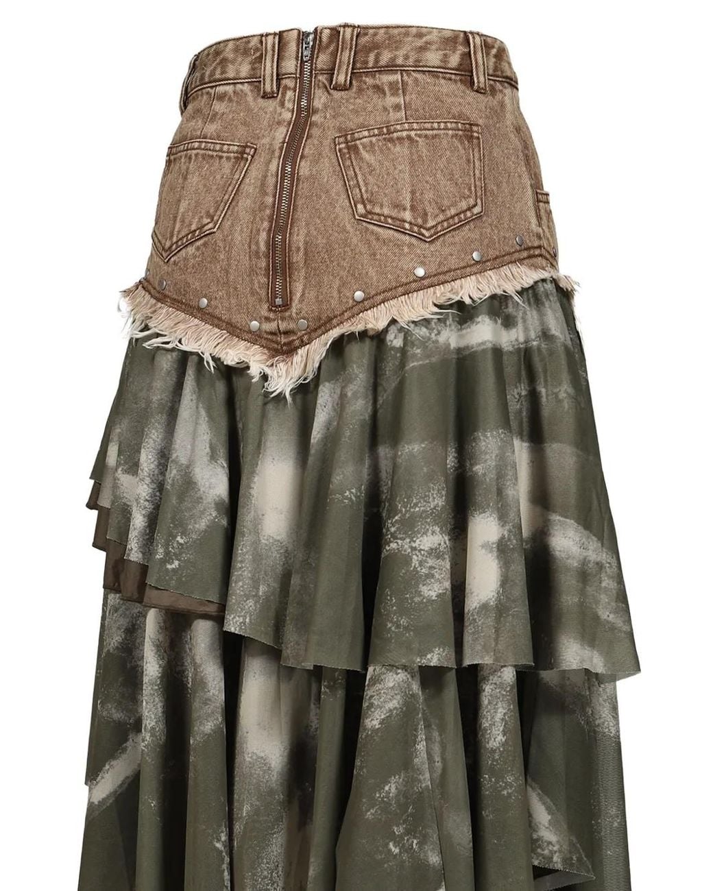 VIVAMUS Green Tiered Denim Skirt
