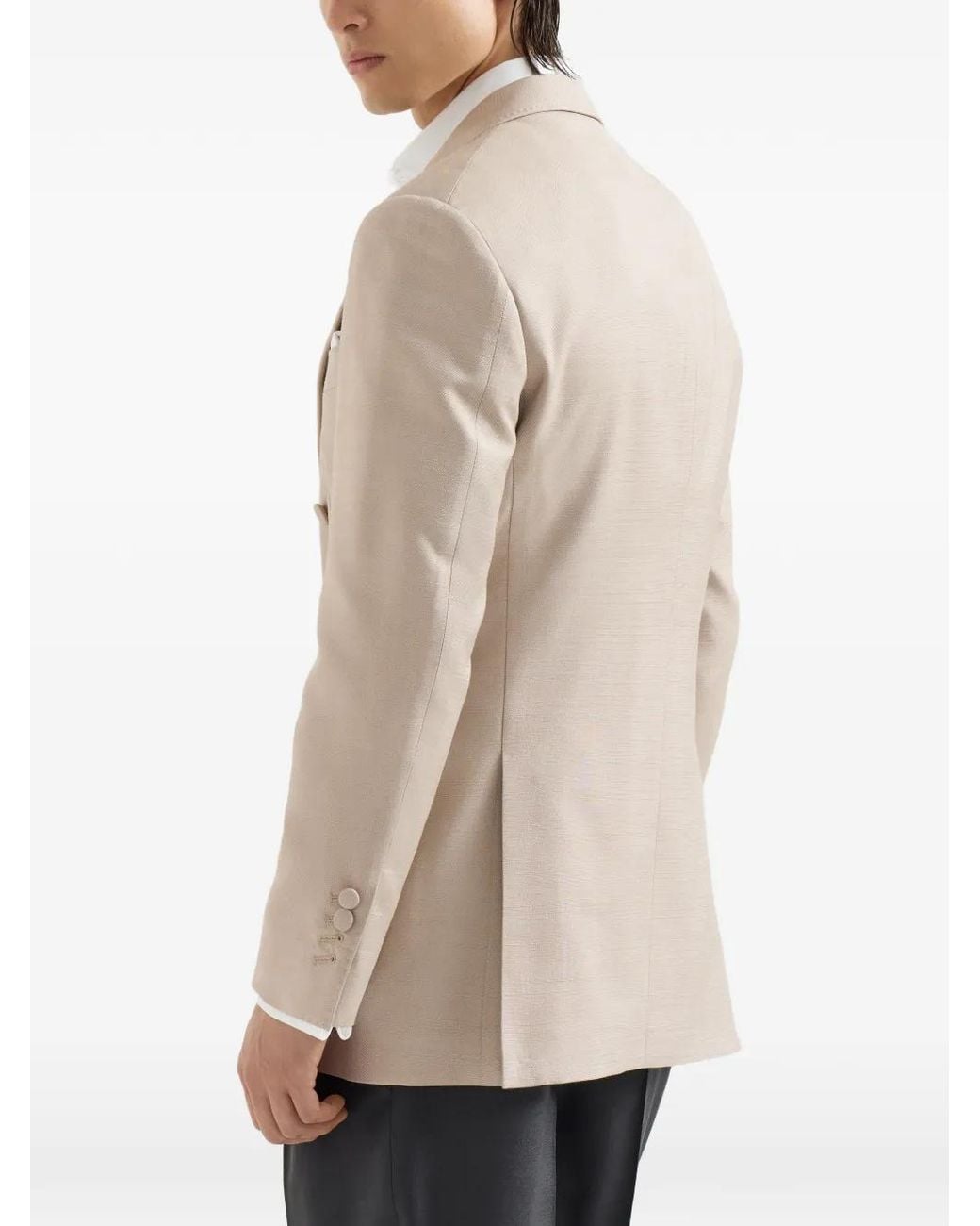 Brunello Cucinelli Natural Silk One-And-A-Half Breasted Tuxedo Jacket With Peak Lapels for men