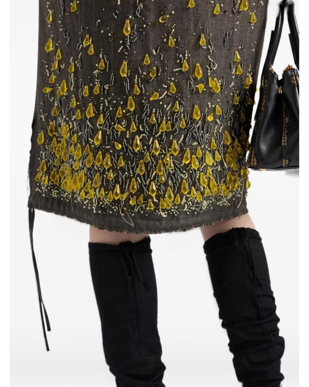 Prada Green Chevron Wool Skirt With Gradient Embroidery