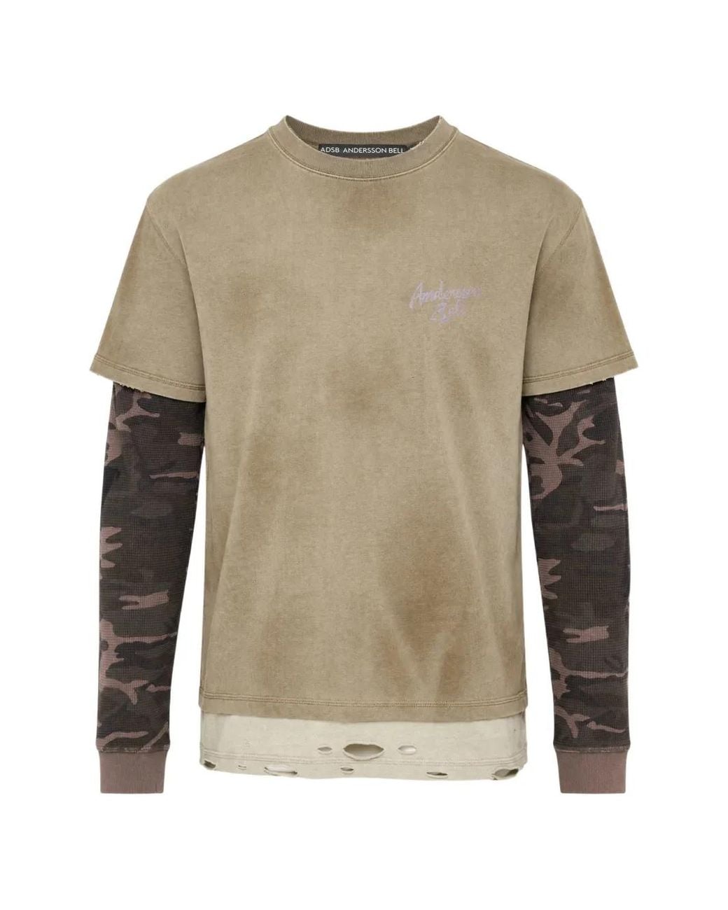 ANDERSSON BELL Natural Distressed Layered T-Shirt for men