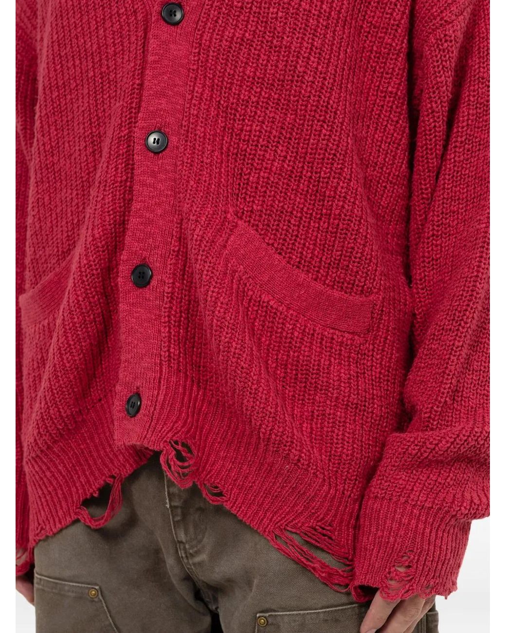KAMIYA Red Frayed Pocket Cardigan for men