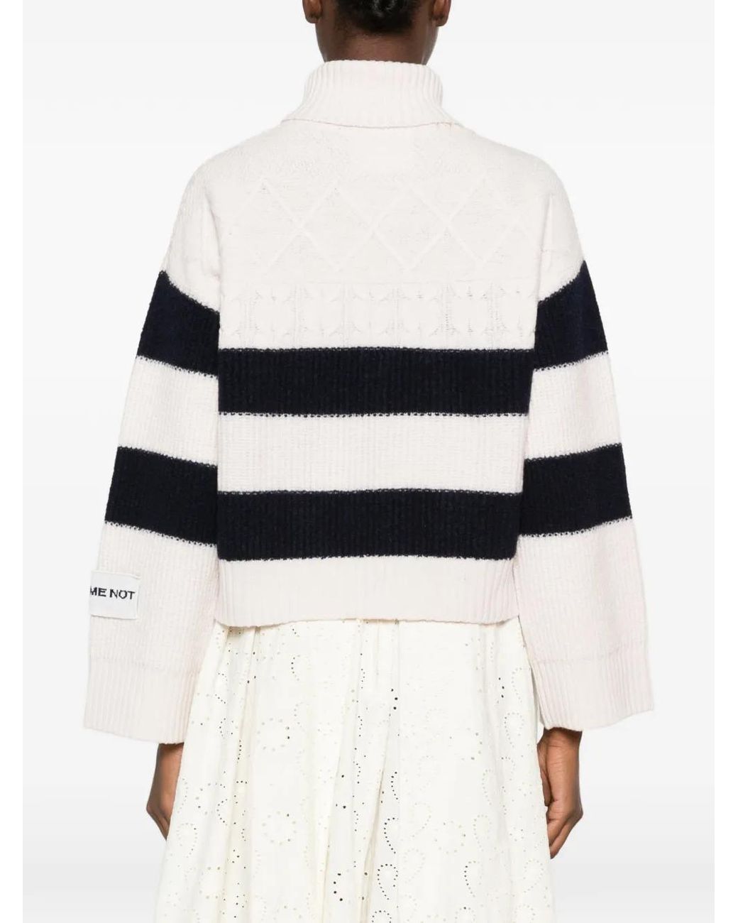 Erika Cavallini Semi Couture White Pull En Maille Torsadée À Rayures