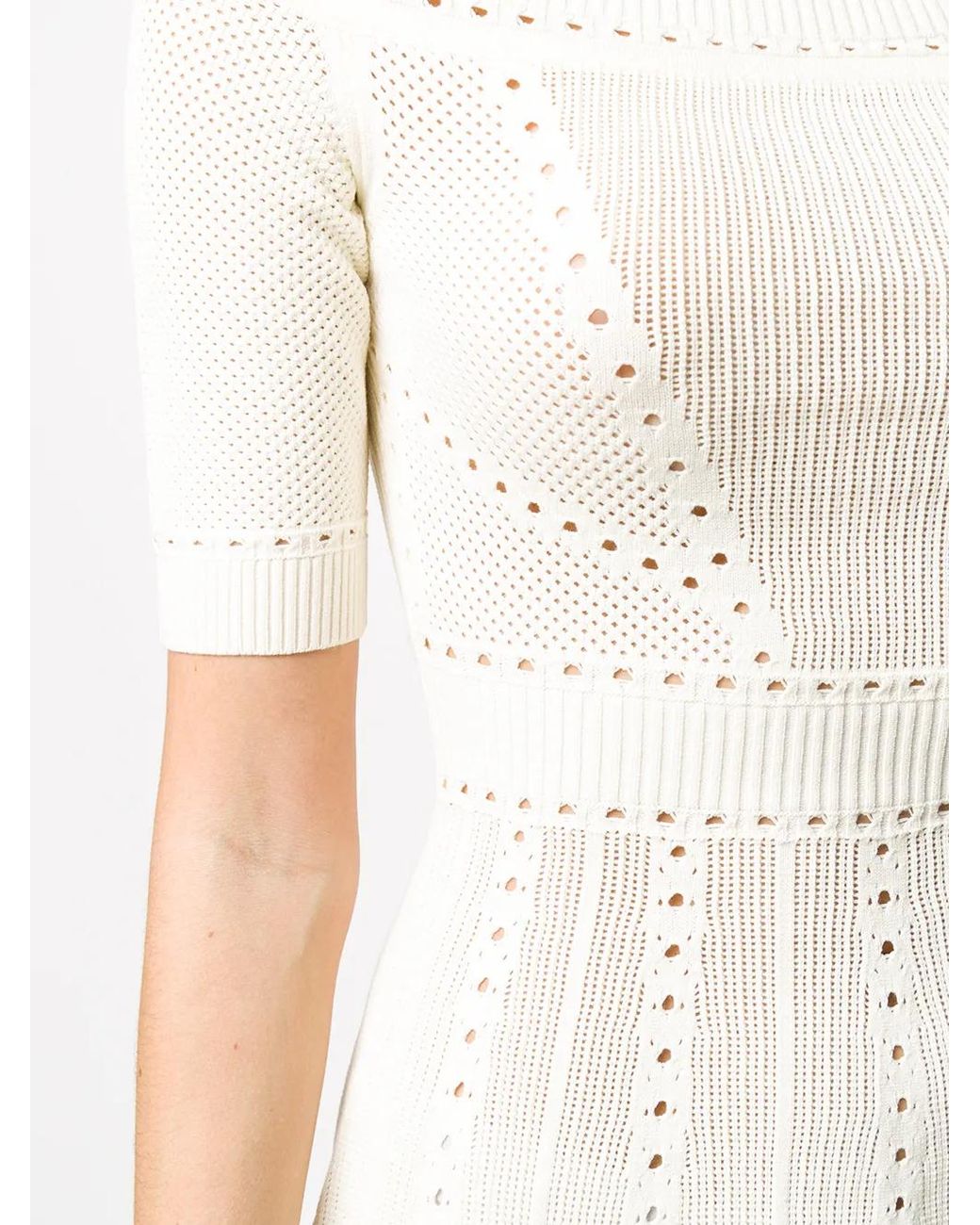 DSquared² White Open-Knit Flared Dress