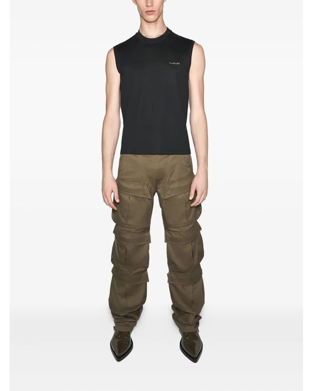 Mugler Green Layered-Pockets Trousers for men