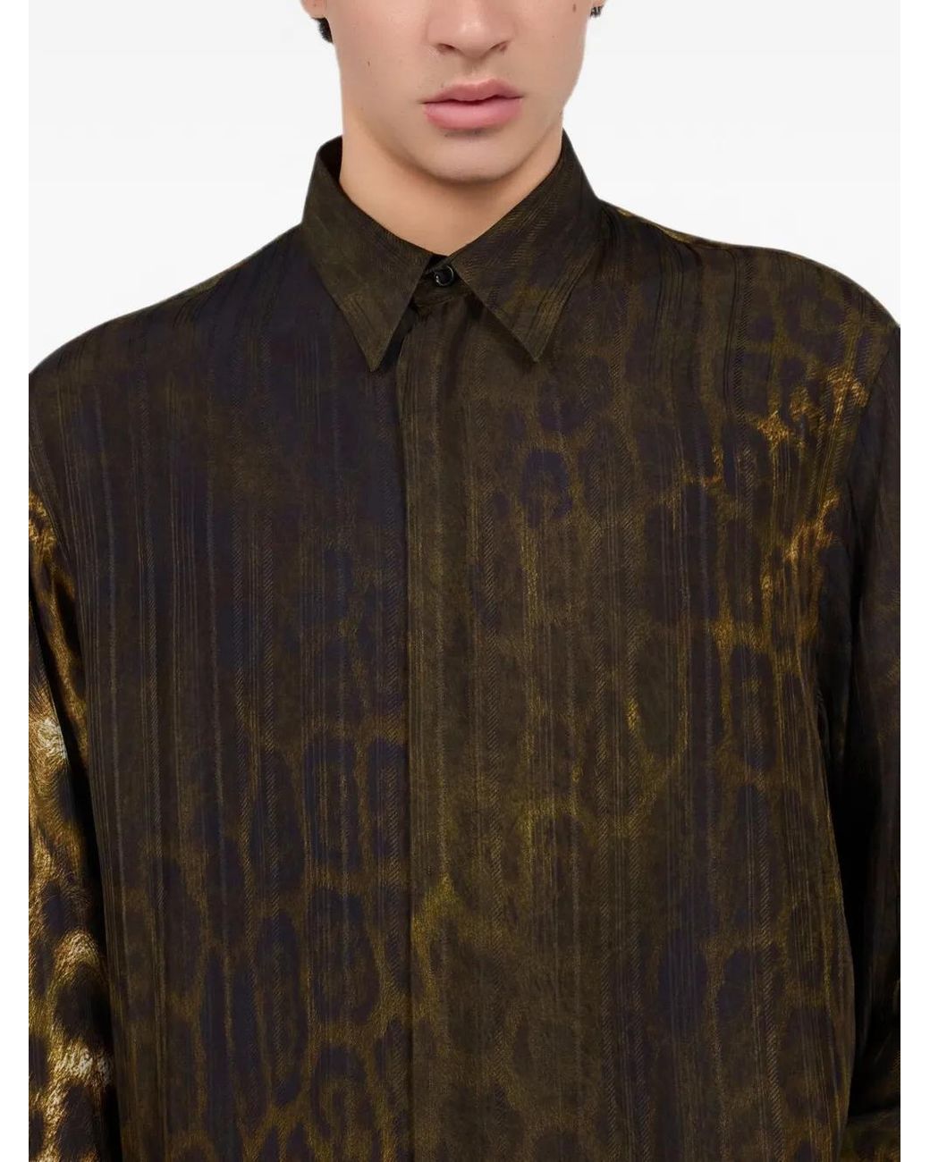 Roberto Cavalli Black Leopard-Print Long-Sleeve Shirt for men