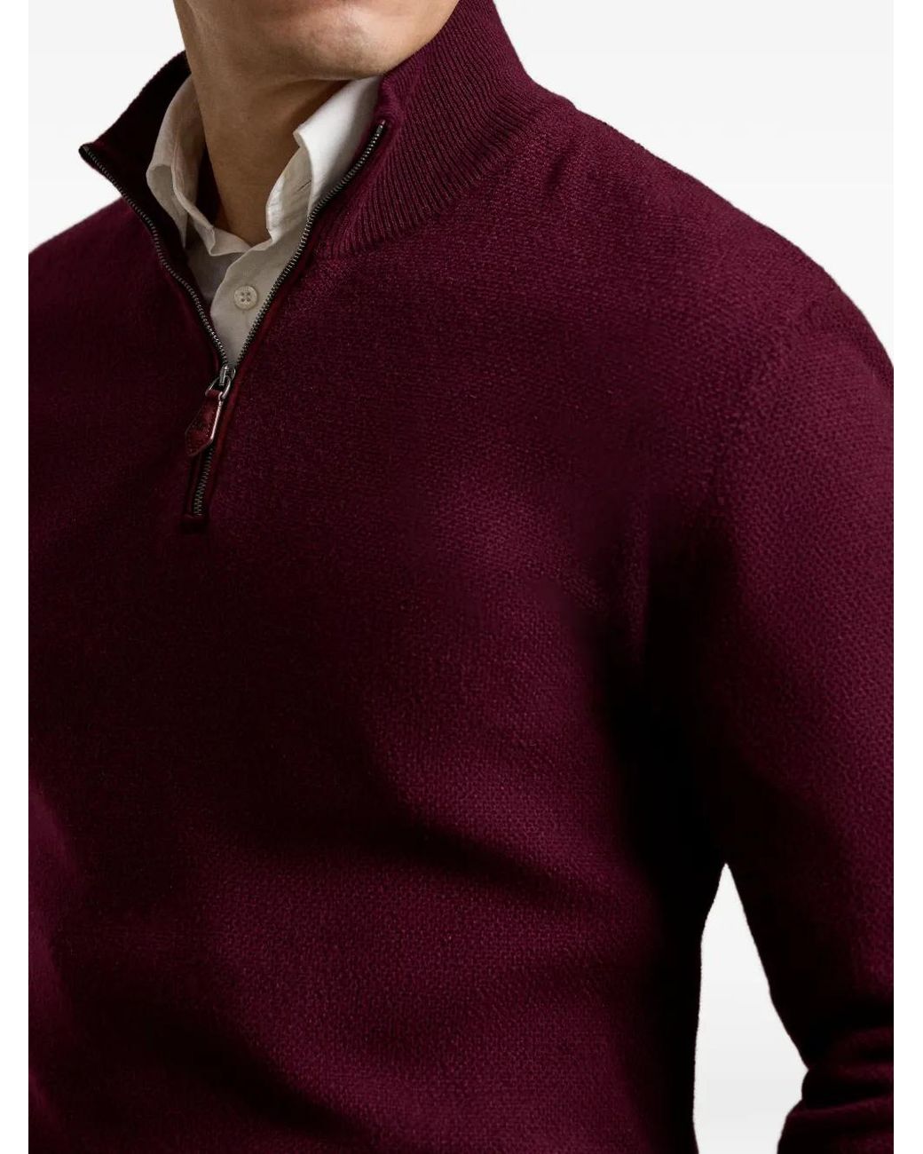 Ralph Lauren Red Birdseye Quarter-Zip Sweater for men