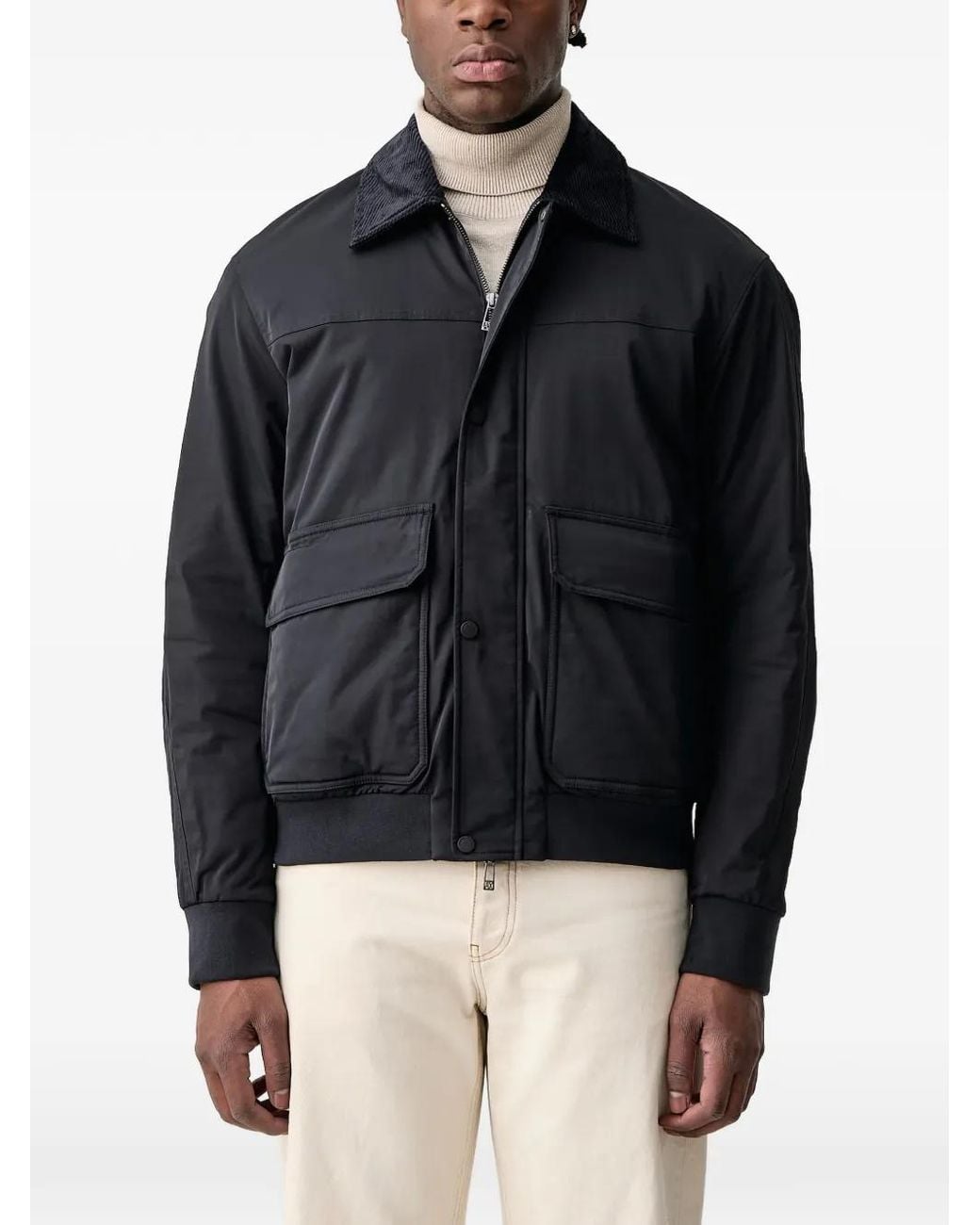 ARMANI EXCHANGE Black Veste Ceinturée À Col En Velours Côtelé for men