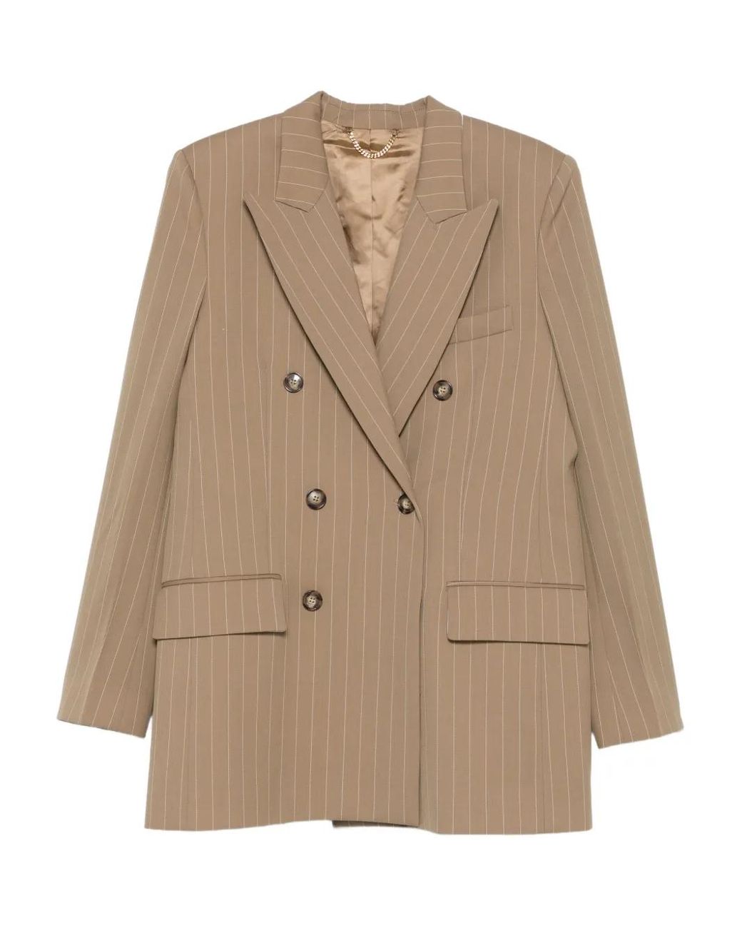 Victoria Beckham Natural Pinstripe Double-Breasted Blazer