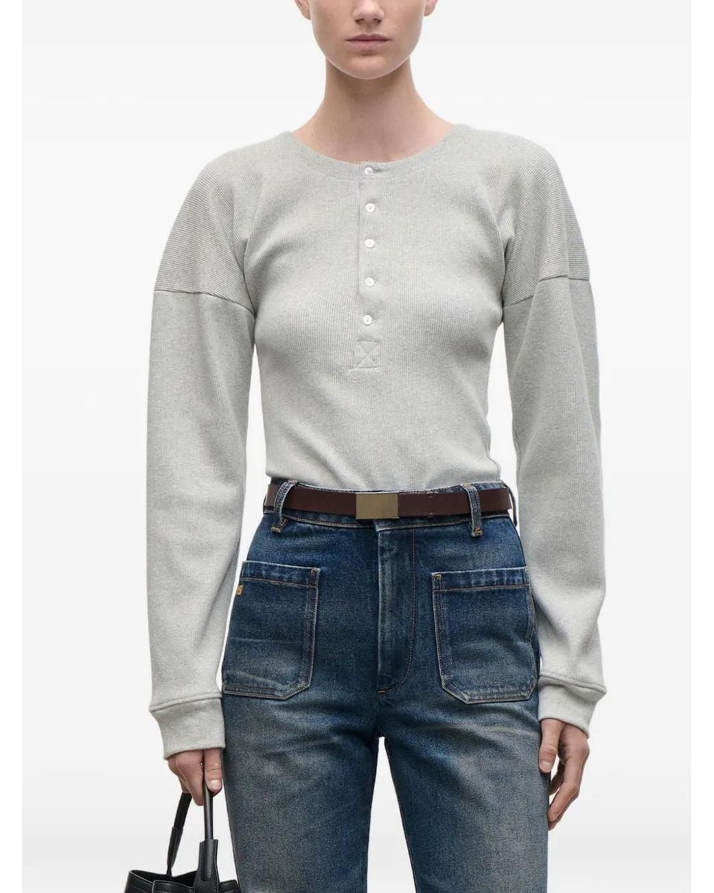 Victoria Beckham Gray Hazel Button-Fastening Sweatshirt