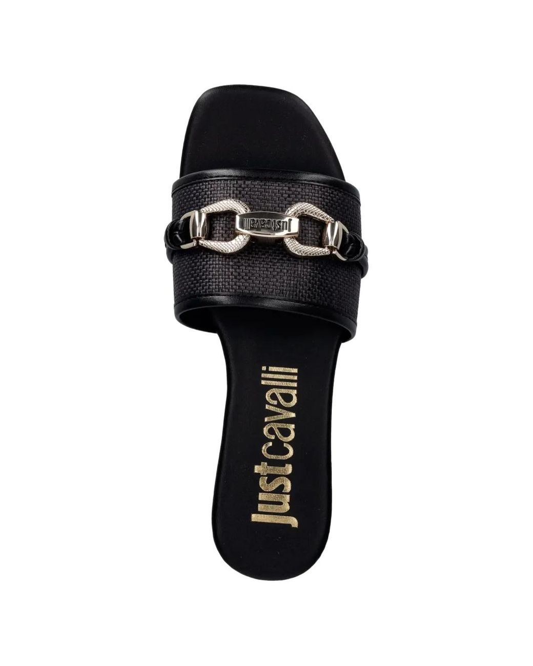Just Cavalli White Chain-Link Woven Sandals
