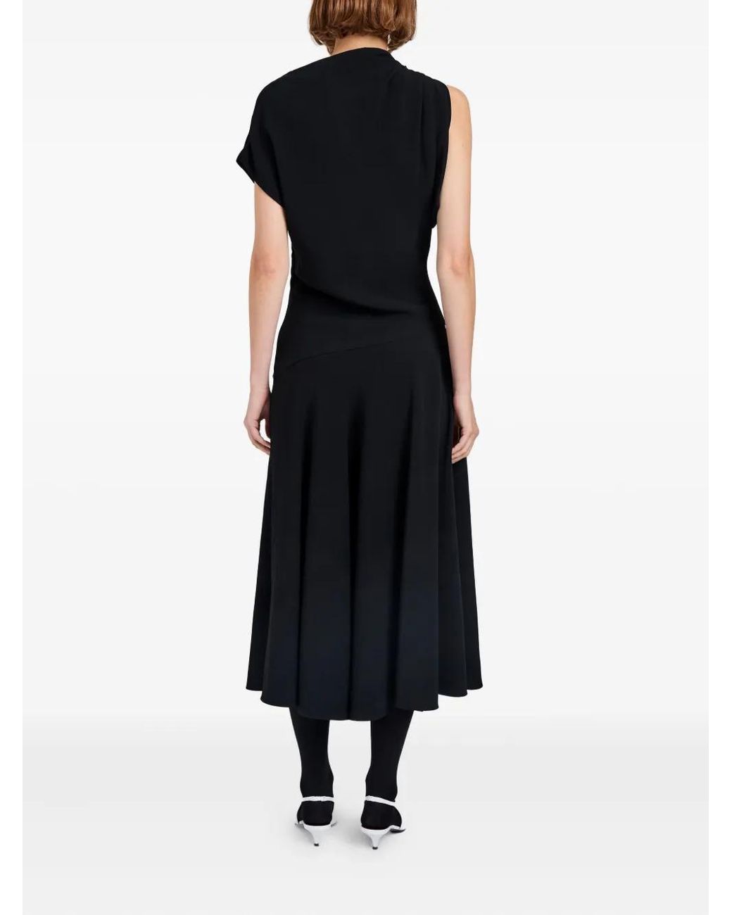 Proenza Schouler Black Draped One-Shoulder Midi Party Dress