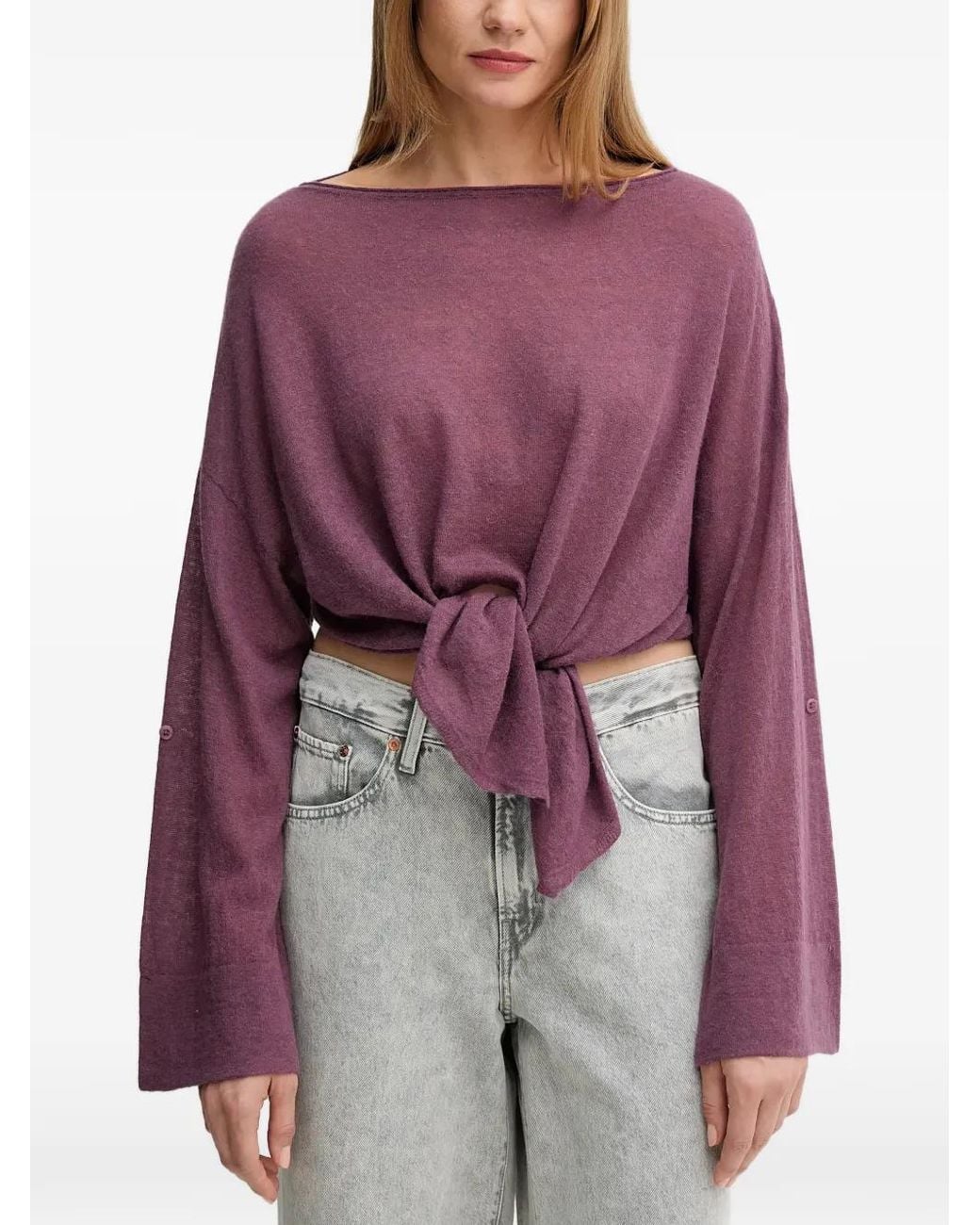 Benetton Purple Tie Detail Long-Sleeve Sweater
